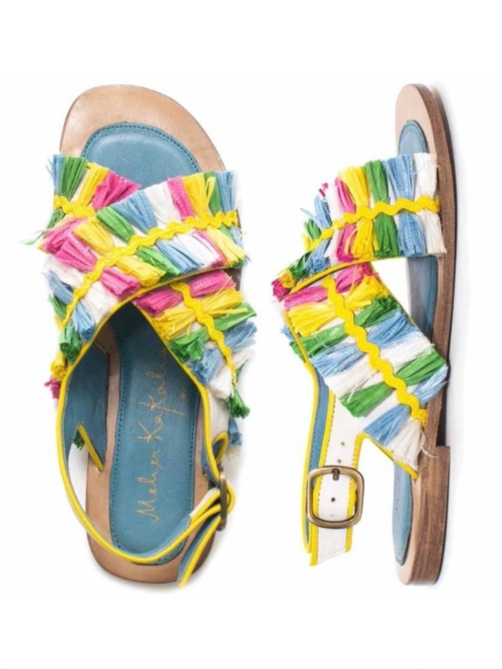 MEHER KAKALIA Ponza Liku Hand-Embroidered Eco Raffia Sandals size 37 / US 6.5